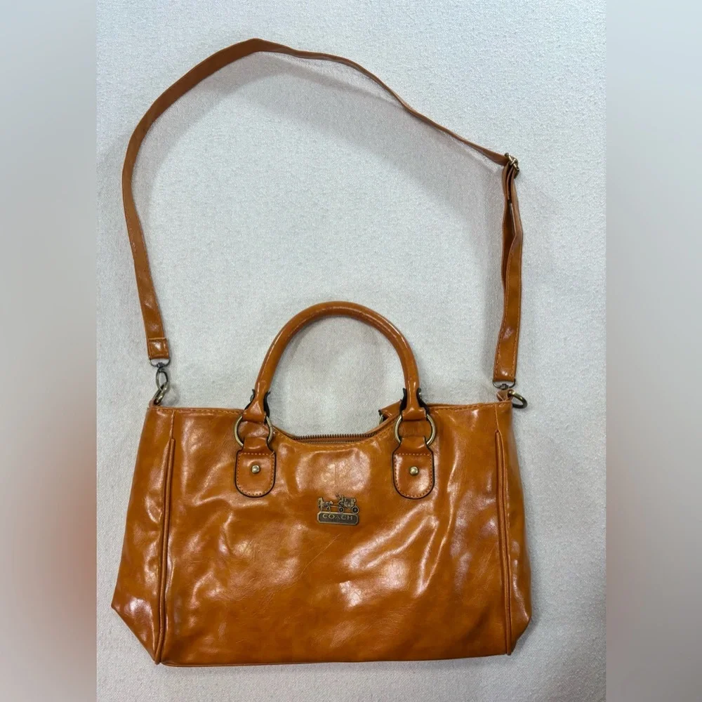 Coach Ashley Cognac Leather Satchel Crossbody Shoulder Bag Horse Carriage - Picture 2 of 15